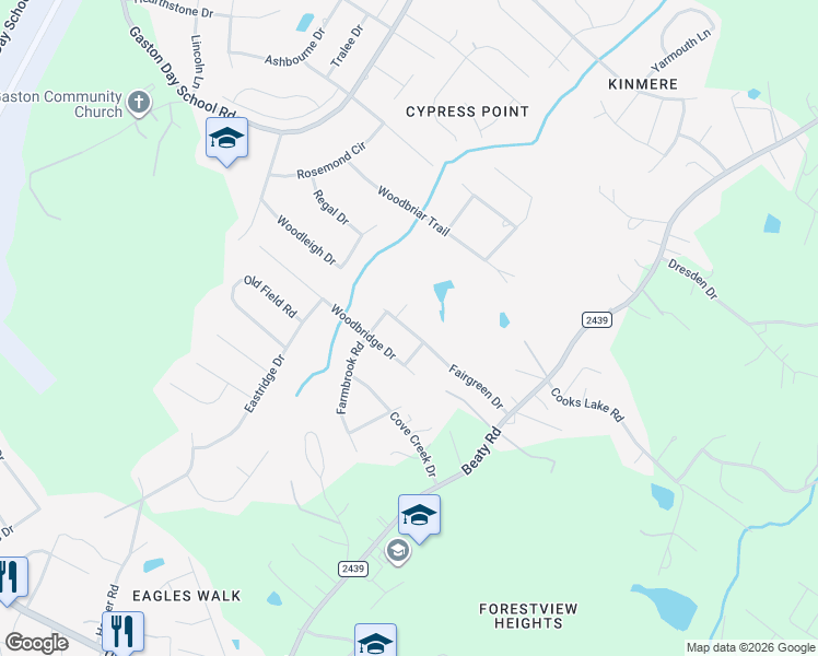 map of restaurants, bars, coffee shops, grocery stores, and more near 2512 Fairgreen Drive in Gastonia