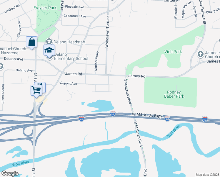 map of restaurants, bars, coffee shops, grocery stores, and more near 2005 Dupont Avenue in Memphis