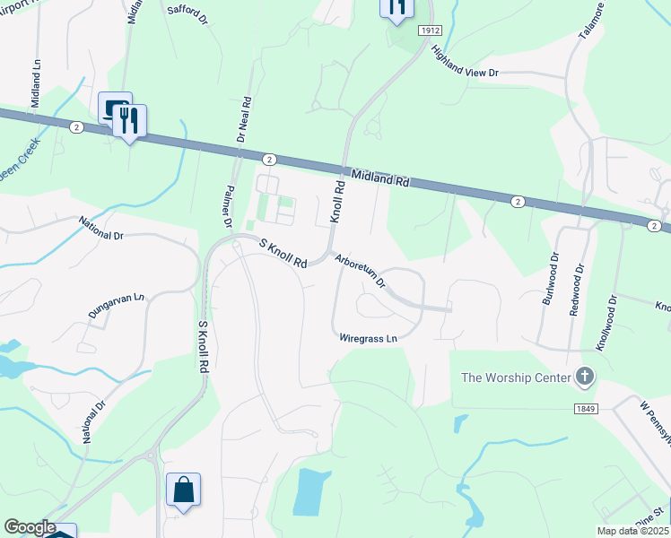 map of restaurants, bars, coffee shops, grocery stores, and more near 110 Wiregrass Lane in Southern Pines