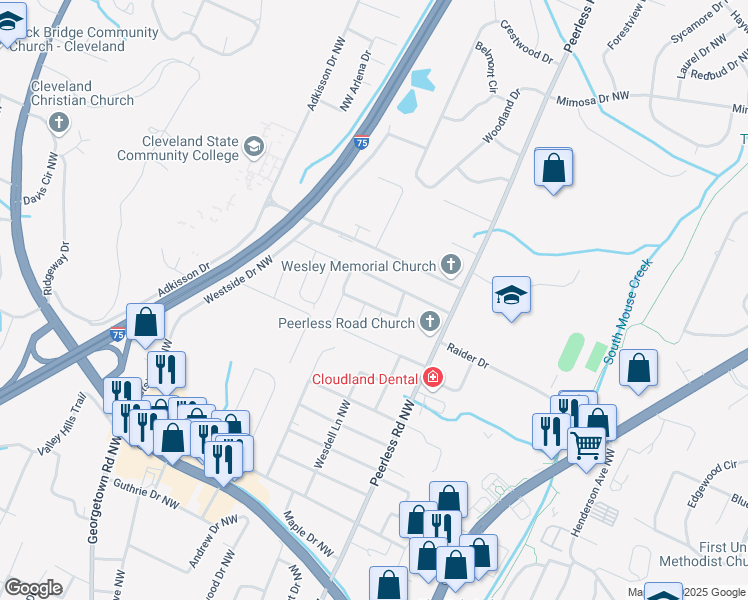 map of restaurants, bars, coffee shops, grocery stores, and more near 1226 Crown Street Northwest in Cleveland
