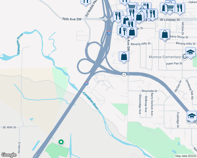 map of restaurants, bars, coffee shops, grocery stores, and more near 6 Jefferson in Norman