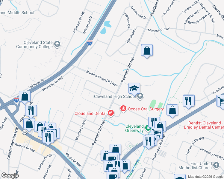 map of restaurants, bars, coffee shops, grocery stores, and more near 1104 Key Street Northwest in Cleveland