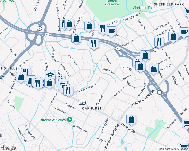 map of restaurants, bars, coffee shops, grocery stores, and more near 5008 Erickson Road in Charlotte