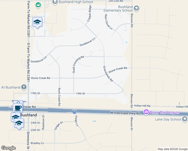 map of restaurants, bars, coffee shops, grocery stores, and more near 18250 Stone Creek Road in Amarillo