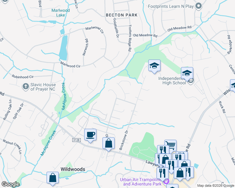 map of restaurants, bars, coffee shops, grocery stores, and more near 5812 Olivet Drive in Charlotte