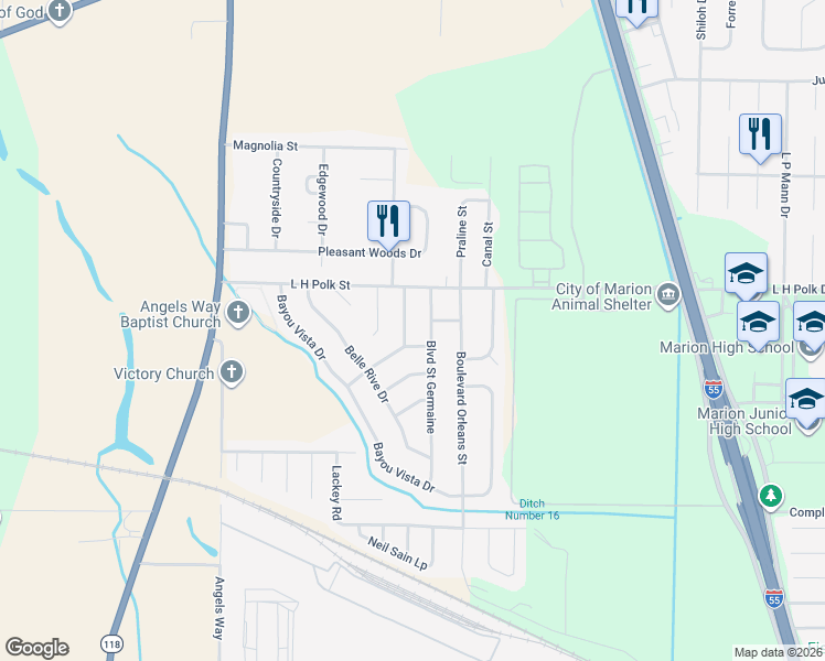 map of restaurants, bars, coffee shops, grocery stores, and more near 811 Rue Chateau Dupre in Marion