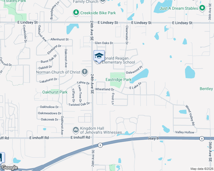 map of restaurants, bars, coffee shops, grocery stores, and more near 1813 Wheatland Place in Norman
