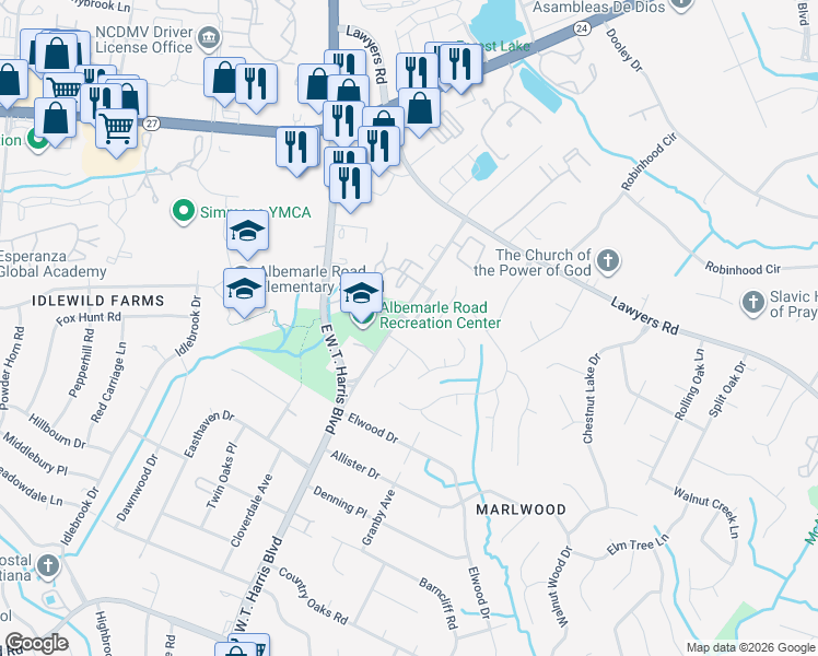 map of restaurants, bars, coffee shops, grocery stores, and more near in Charlotte