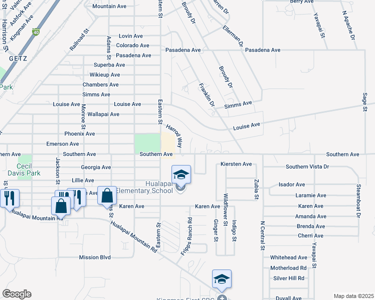 map of restaurants, bars, coffee shops, grocery stores, and more near 3069 Southern Avenue in Kingman