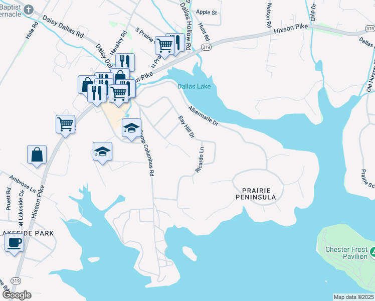 map of restaurants, bars, coffee shops, grocery stores, and more near 8544 Dallas Oaks Lane in Middle Valley