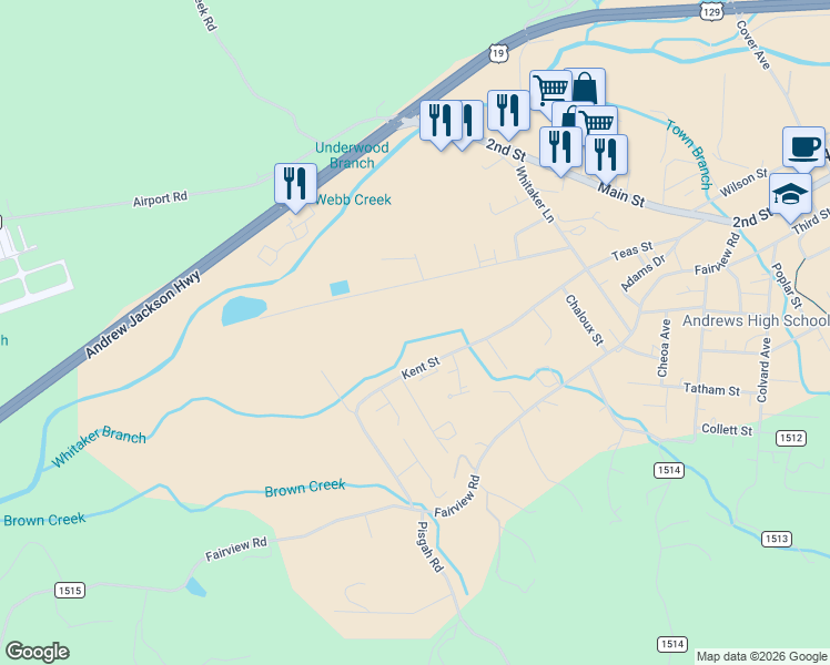 map of restaurants, bars, coffee shops, grocery stores, and more near 300 Kent St in Andrews