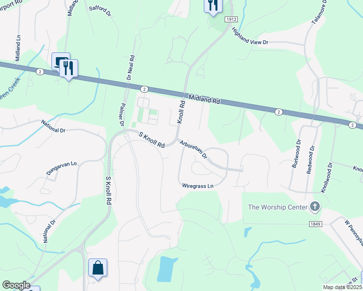 map of restaurants, bars, coffee shops, grocery stores, and more near 100 Wiregrass Lane in Southern Pines