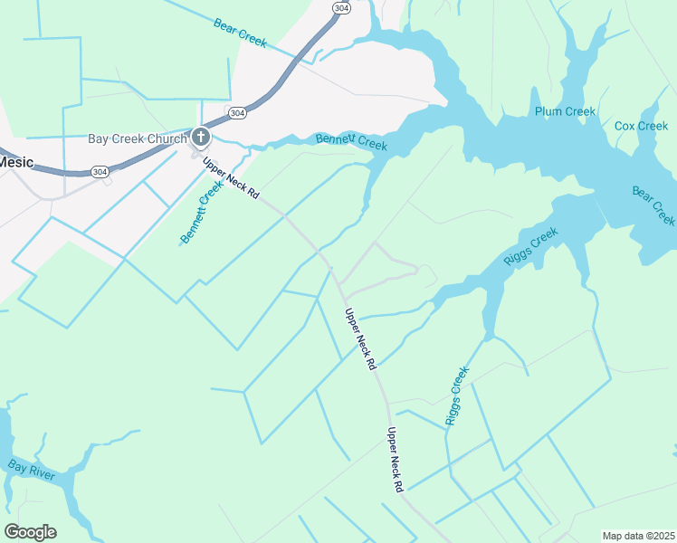 map of restaurants, bars, coffee shops, grocery stores, and more near 539 Upper Neck Road in Bayboro