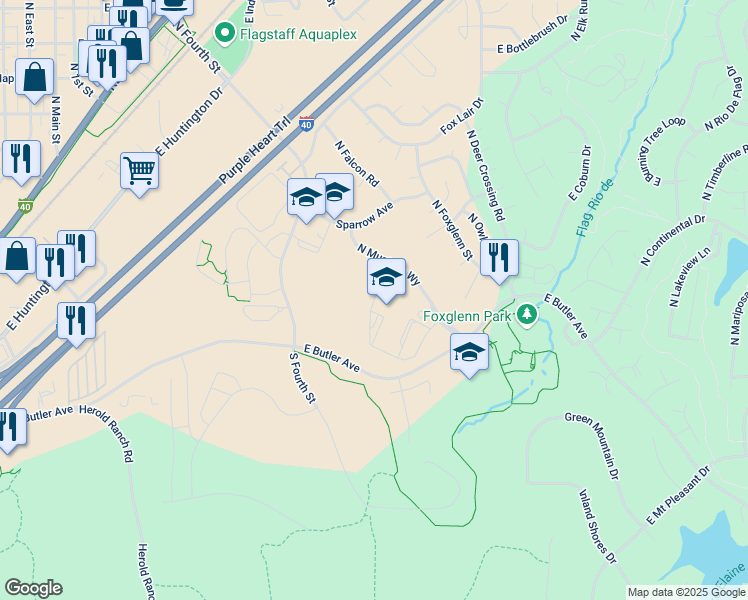 map of restaurants, bars, coffee shops, grocery stores, and more near 3950 East Butler Avenue in Flagstaff