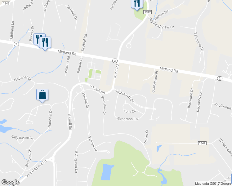 map of restaurants, bars, coffee shops, grocery stores, and more near 100 Wiregrass Lane in Southern Pines