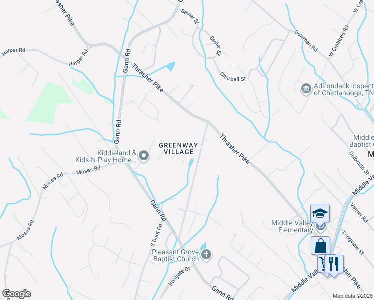 map of restaurants, bars, coffee shops, grocery stores, and more near 7706 West Village Lane in Middle Valley
