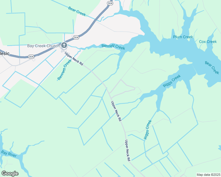 map of restaurants, bars, coffee shops, grocery stores, and more near 539 Upper Neck Road in Bayboro