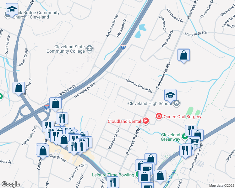 map of restaurants, bars, coffee shops, grocery stores, and more near 1233 Crown Street in Cleveland