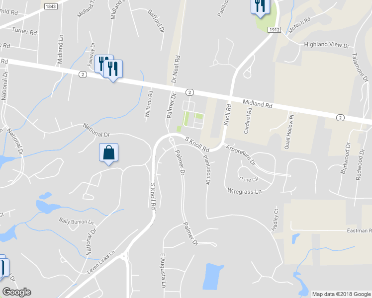 map of restaurants, bars, coffee shops, grocery stores, and more near 4 Plantation Drive in Southern Pines