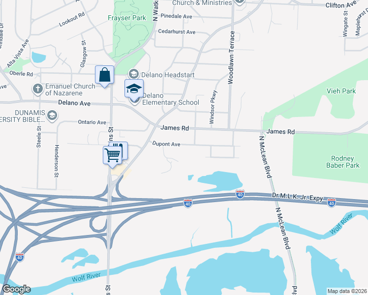 map of restaurants, bars, coffee shops, grocery stores, and more near 1869 Dupont Avenue in Memphis