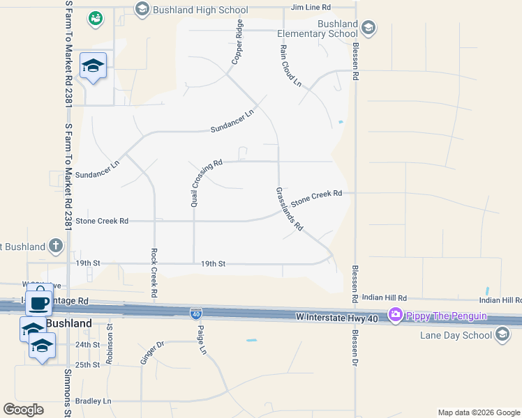 map of restaurants, bars, coffee shops, grocery stores, and more near 18250 Stone Creek Road in Amarillo