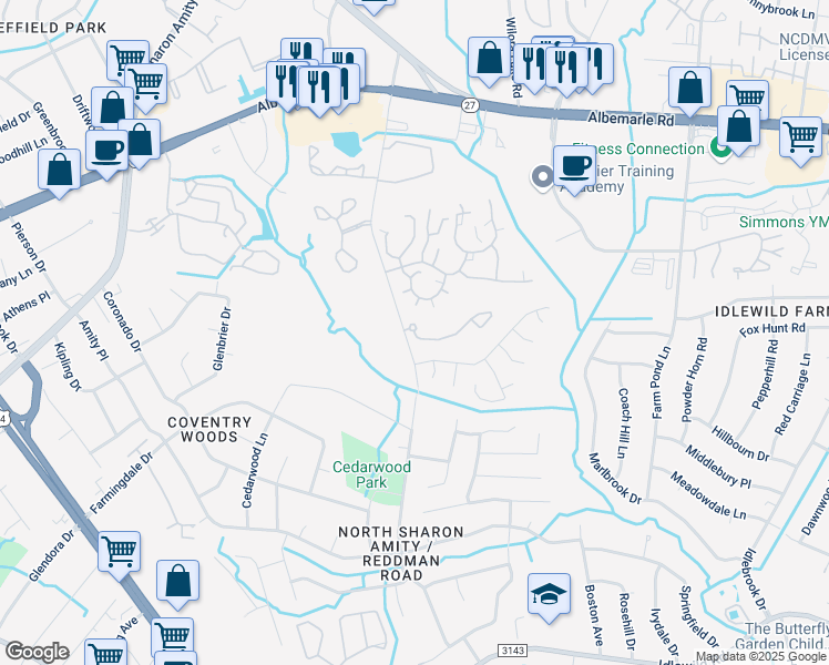 map of restaurants, bars, coffee shops, grocery stores, and more near in Charlotte