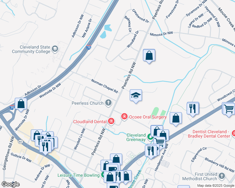 map of restaurants, bars, coffee shops, grocery stores, and more near 1104 Key Street Northwest in Cleveland