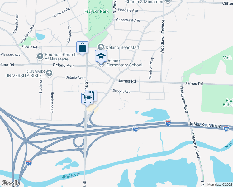 map of restaurants, bars, coffee shops, grocery stores, and more near 1823 Dupont Avenue in Memphis
