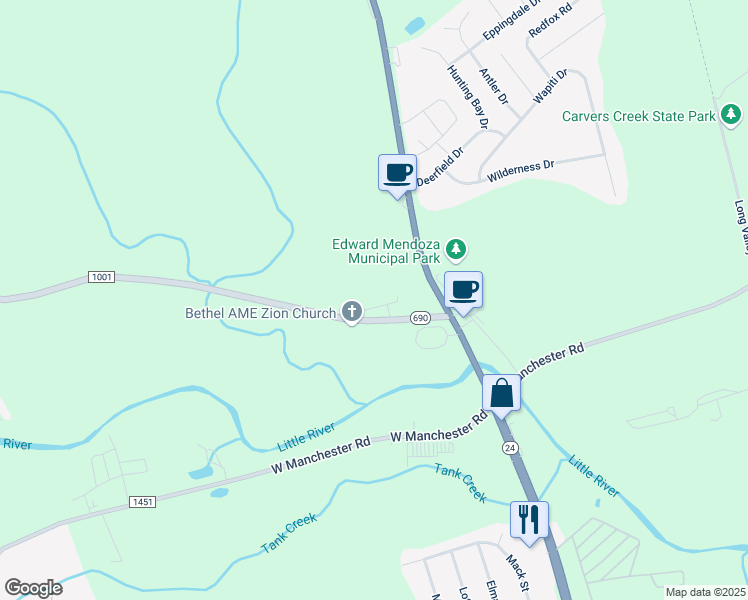 map of restaurants, bars, coffee shops, grocery stores, and more near 180 Tram Road in Spring Lake