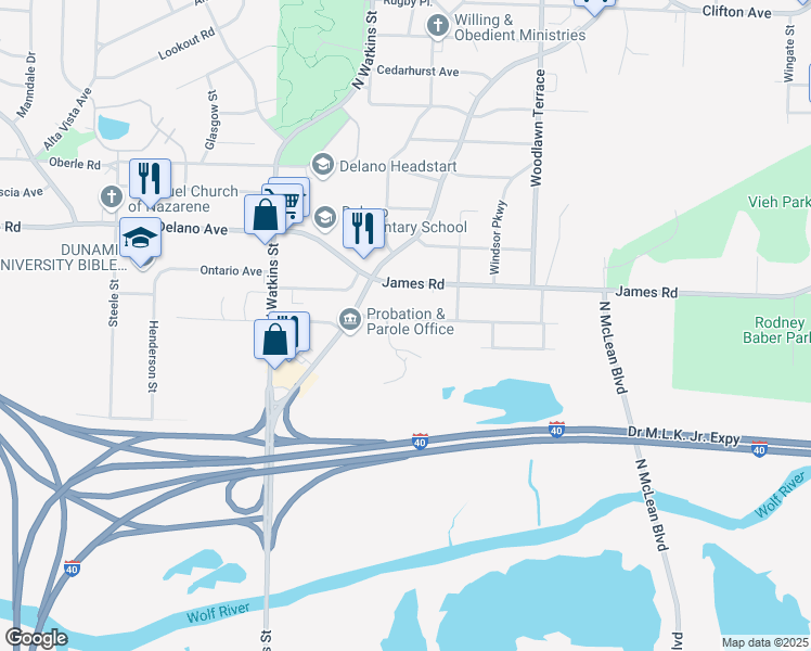 map of restaurants, bars, coffee shops, grocery stores, and more near 1839 Dupont Avenue in Memphis