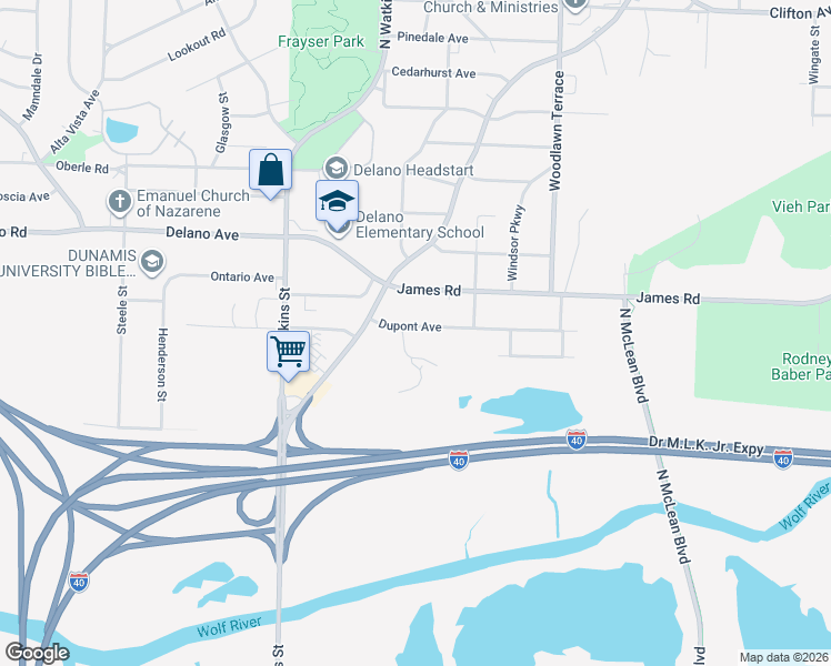 map of restaurants, bars, coffee shops, grocery stores, and more near 1831 Dupont Avenue in Memphis