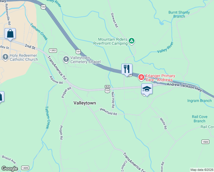 map of restaurants, bars, coffee shops, grocery stores, and more near 25 U.S. 19 Business in Andrews
