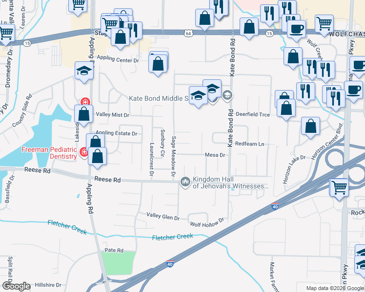map of restaurants, bars, coffee shops, grocery stores, and more near 7685 Crystal Brook Cove in Memphis