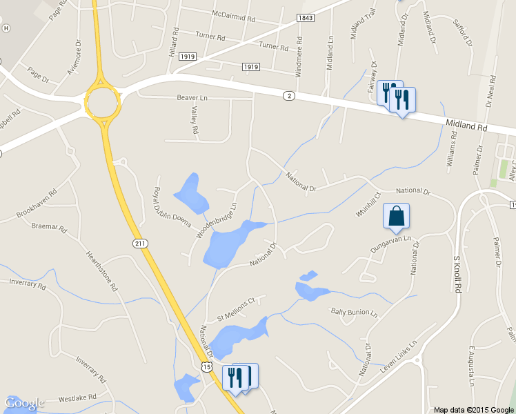 map of restaurants, bars, coffee shops, grocery stores, and more near 2 Scotscraig Court in Pinehurst