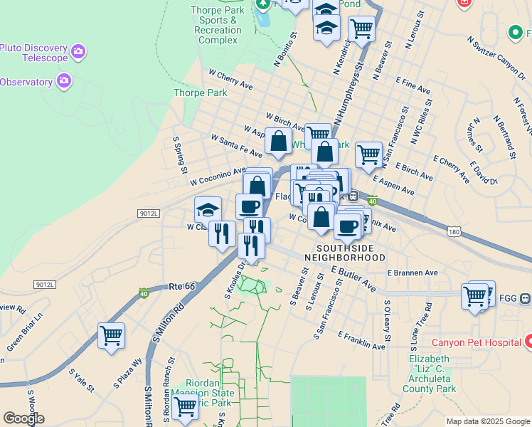 map of restaurants, bars, coffee shops, grocery stores, and more near 204 South Milton Road in Flagstaff