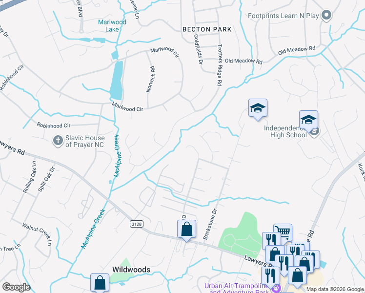 map of restaurants, bars, coffee shops, grocery stores, and more near 5848 Olivet Drive in Charlotte