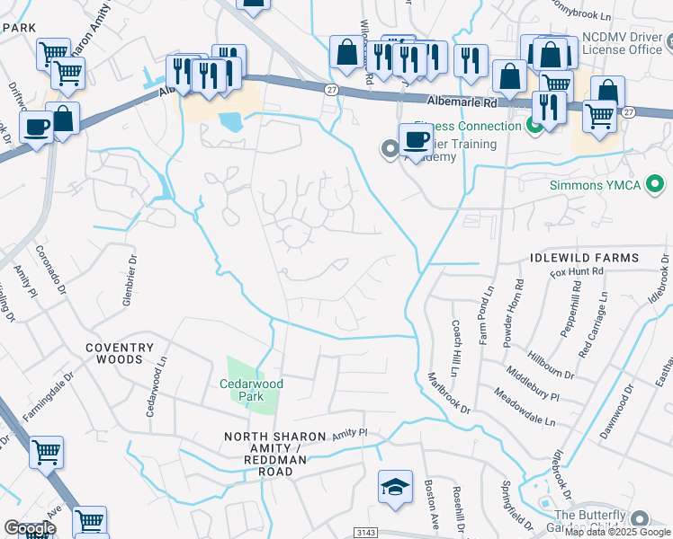 map of restaurants, bars, coffee shops, grocery stores, and more near in Charlotte