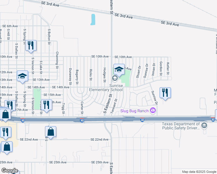map of restaurants, bars, coffee shops, grocery stores, and more near 5123 Southeast 14th Avenue in Amarillo
