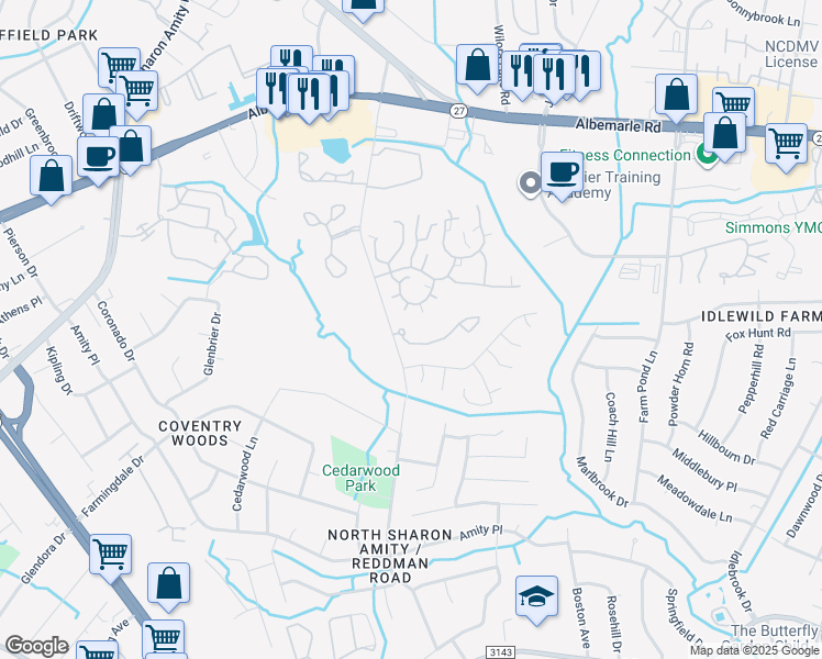 map of restaurants, bars, coffee shops, grocery stores, and more near 950 Southwood Oaks Lane in Charlotte