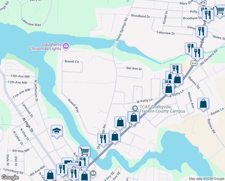 map of restaurants, bars, coffee shops, grocery stores, and more near 601 Sharp Springs Road in Winchester
