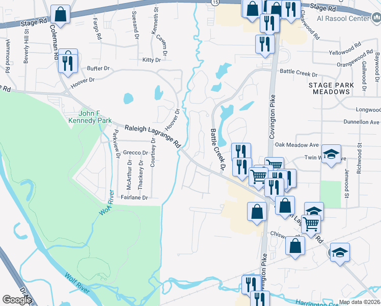 map of restaurants, bars, coffee shops, grocery stores, and more near in Memphis