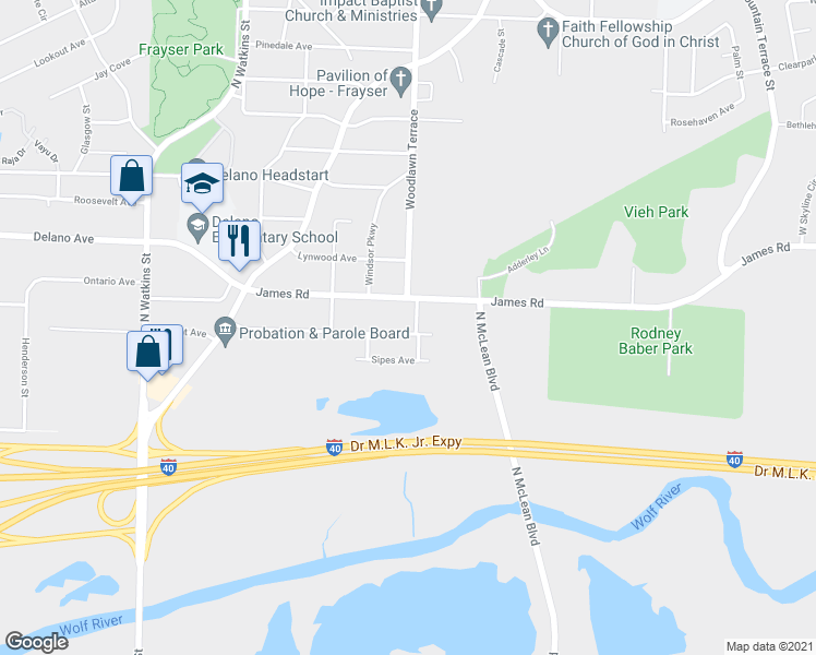 map of restaurants, bars, coffee shops, grocery stores, and more near 2005 Dupont Avenue in Memphis