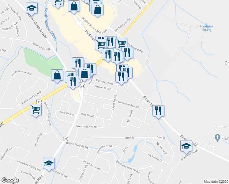 map of restaurants, bars, coffee shops, grocery stores, and more near 250 Sharon Drive Northeast in Cleveland