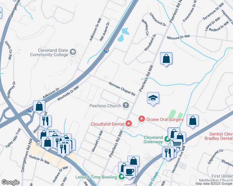 map of restaurants, bars, coffee shops, grocery stores, and more near 3315 Travis Street Northwest in Cleveland