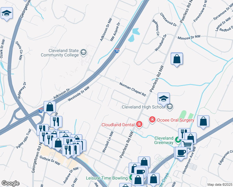 map of restaurants, bars, coffee shops, grocery stores, and more near 1236 Crown Street Northwest in Cleveland
