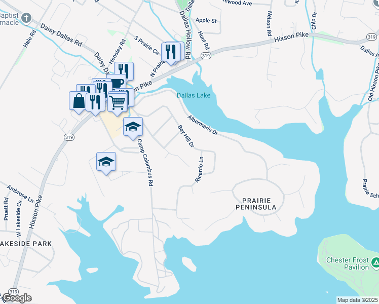 map of restaurants, bars, coffee shops, grocery stores, and more near 8544 Dallas Oaks Lane in Middle Valley