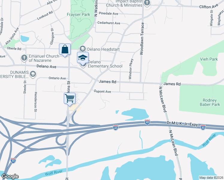 map of restaurants, bars, coffee shops, grocery stores, and more near 1869 Dupont Avenue in Memphis