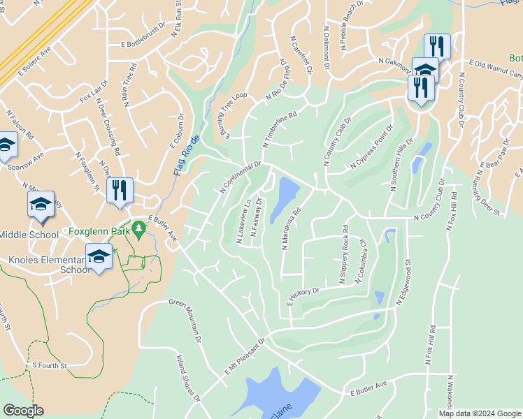 map of restaurants, bars, coffee shops, grocery stores, and more near 1730 North Fairway Drive in Flagstaff
