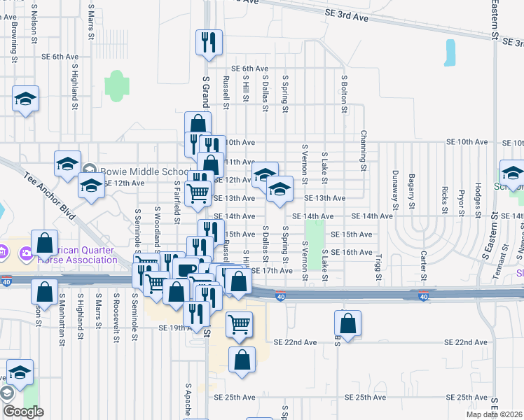 map of restaurants, bars, coffee shops, grocery stores, and more near 3903 Southeast 13th Avenue in Amarillo
