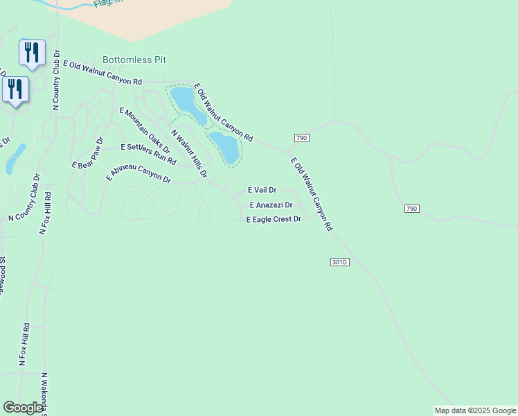 map of restaurants, bars, coffee shops, grocery stores, and more near 6665 East Vail Drive in Flagstaff